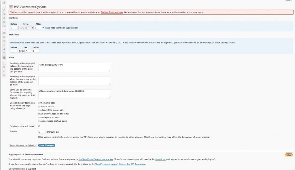WP-Footnote Options WP-Footnote Options