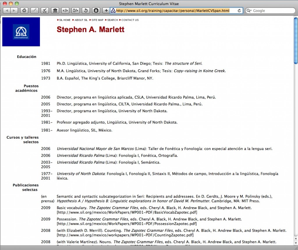 Marlett Training Steve Marlett's Profile on SIL.org's Spanish training area