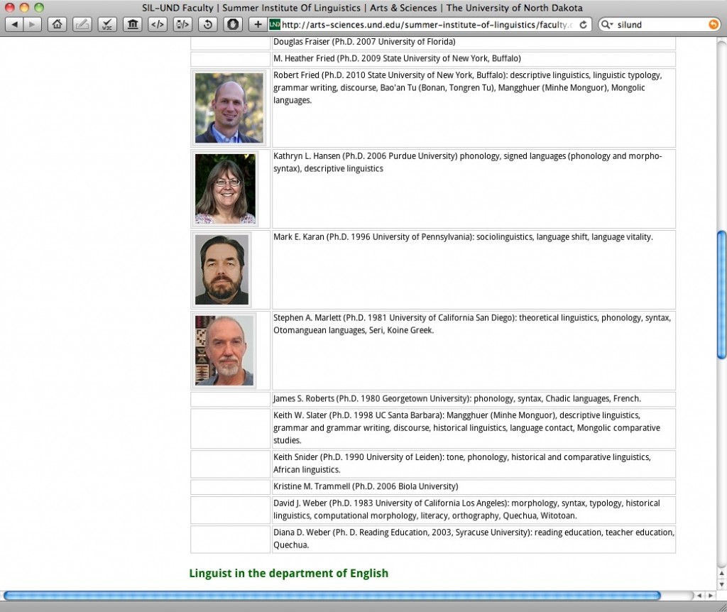 Marlett at UND Staff Listing Steve Marlett's Listing on the staff list of SIL-UND