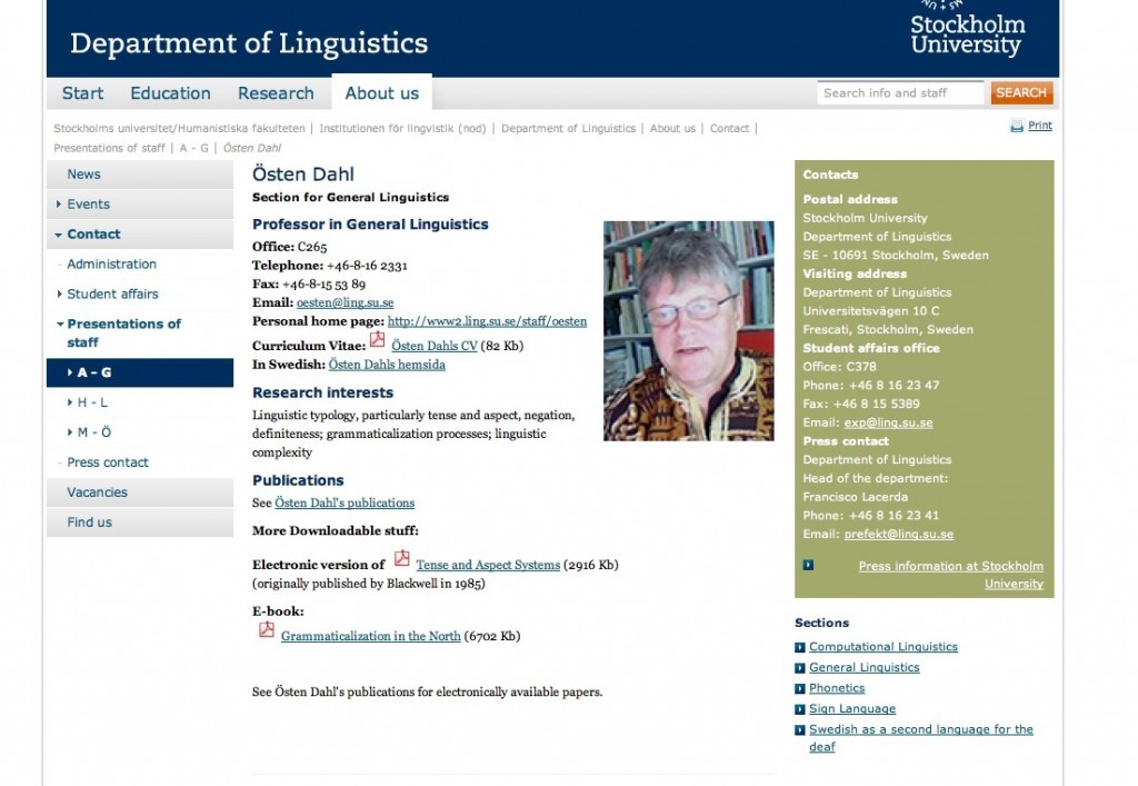 Stokholm University Östen Dahl's Stokholm University profile