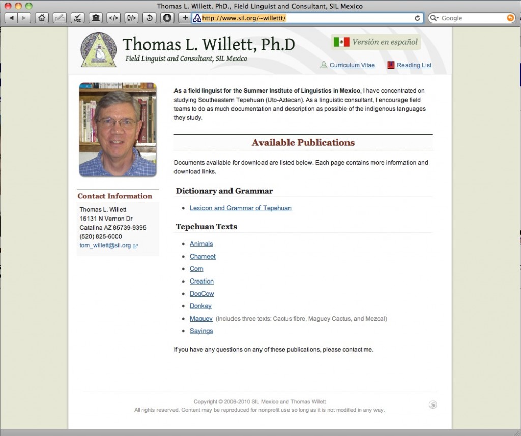 Willett Tom Willett's Page on SIL.org