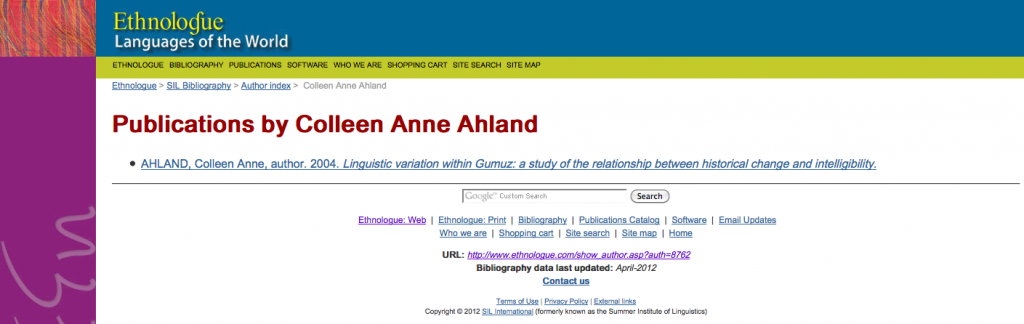 Colleen Ahland's entries in the SIL Bibliography 2012-08-10