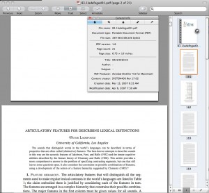 Using Preview on OS X to look at the embedded meta-data of a PDF from Project Muse and the journal Langauge