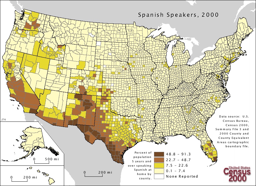 Spanish speaker density in the U.S.