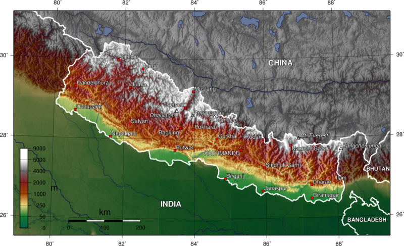 Topographical Map of Nepal