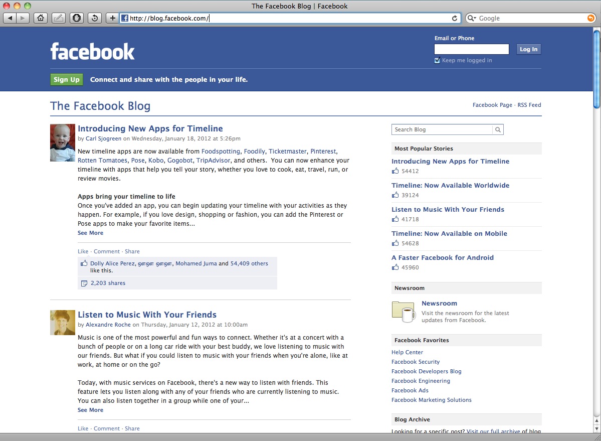 Facebook blog about the Facebook platform.