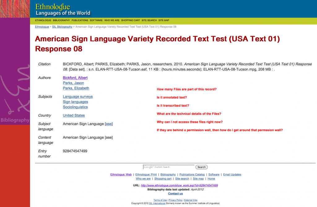 SIL Bibliography: American Sign Language Variety Recorded Text Test (USA Text 01) Response 08
